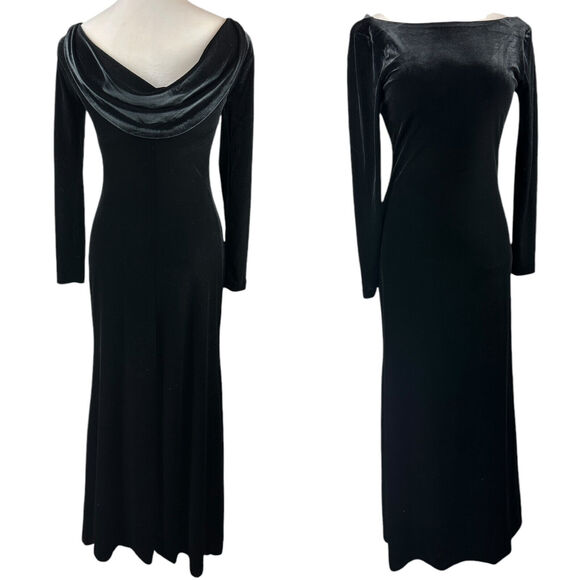 Vtg Lauren Ralph Lauren Velvet Black Maxi Dress Drape Back Evening Gown Medium - Picture 2 of 15